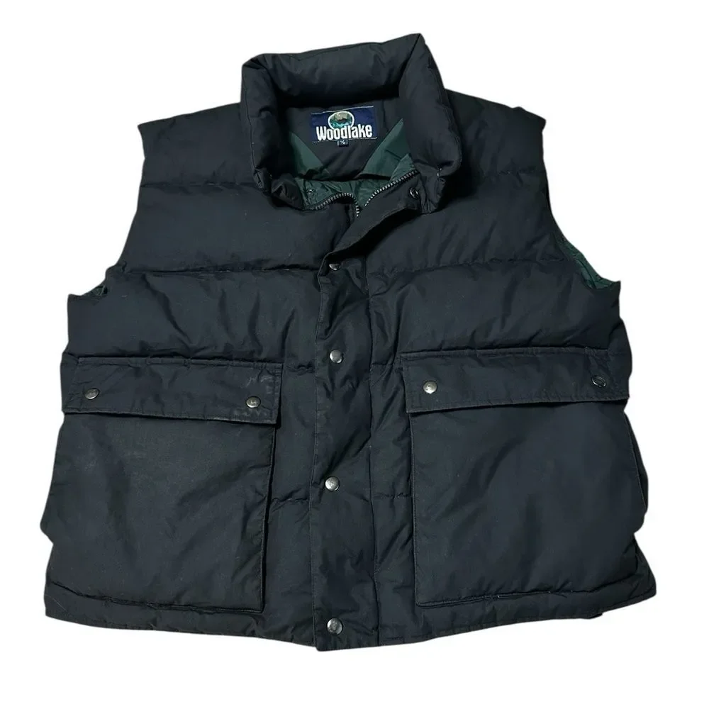 Woodlake Vintage Men’s Down Puffer Vest Large Black Insulated 90s